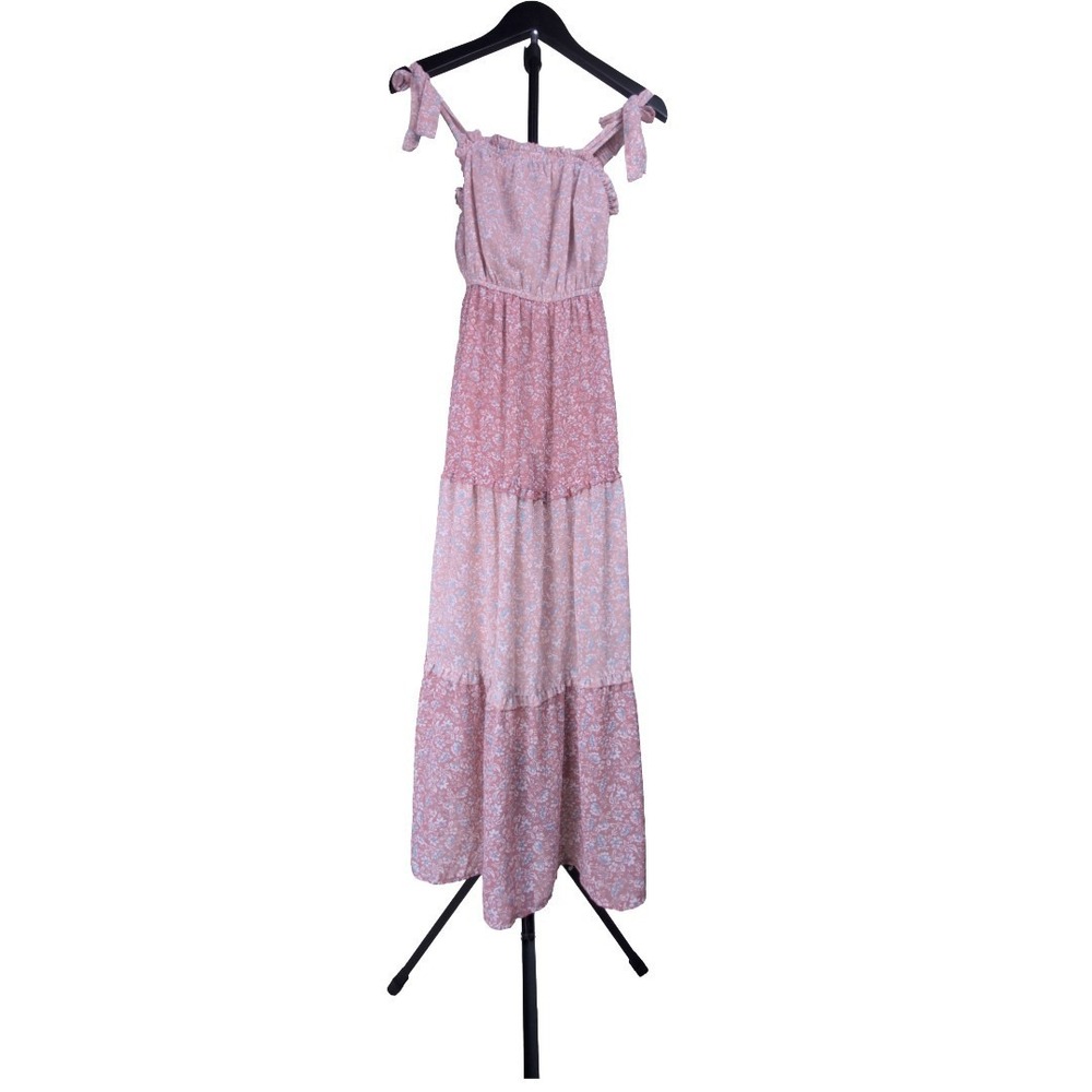 Summer Dress Sincerely Jules Pink Patchwork Floral Tiered Maxi XS Boho Prairie